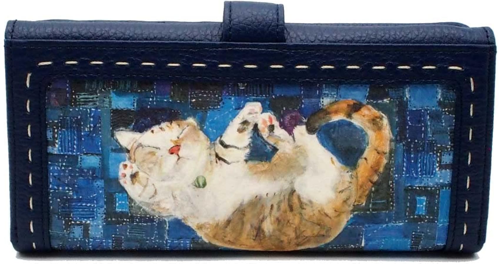 【美品箱付き】マンハッタナーズ 長財布 猫 本革 オレンジ ファスナー ねこ Amazon | [マンハッタナーズ] かぶせタイプ長財布 ミケちゃんと藍染め